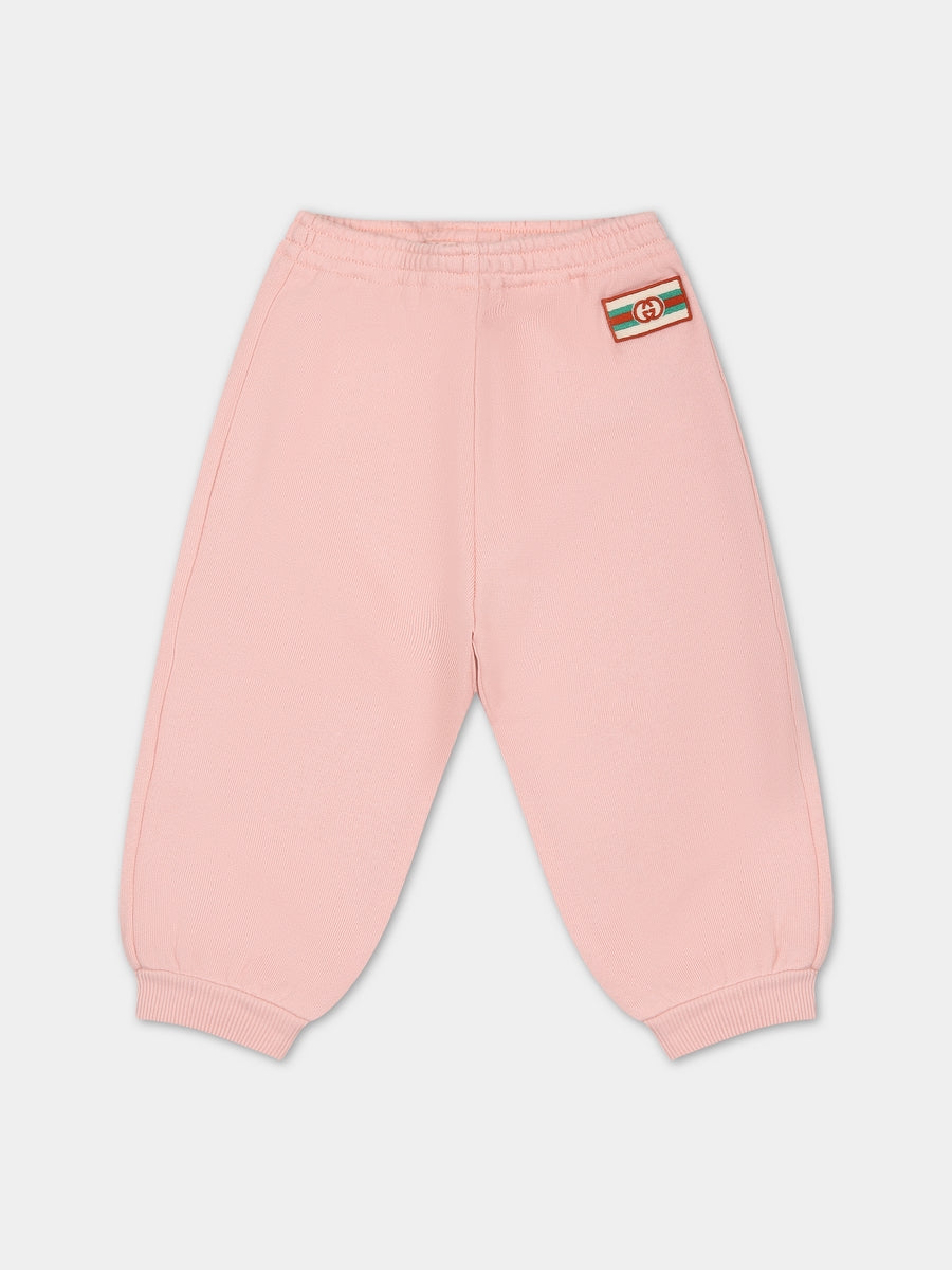 Pantaloni rosa per neonata con doppia G